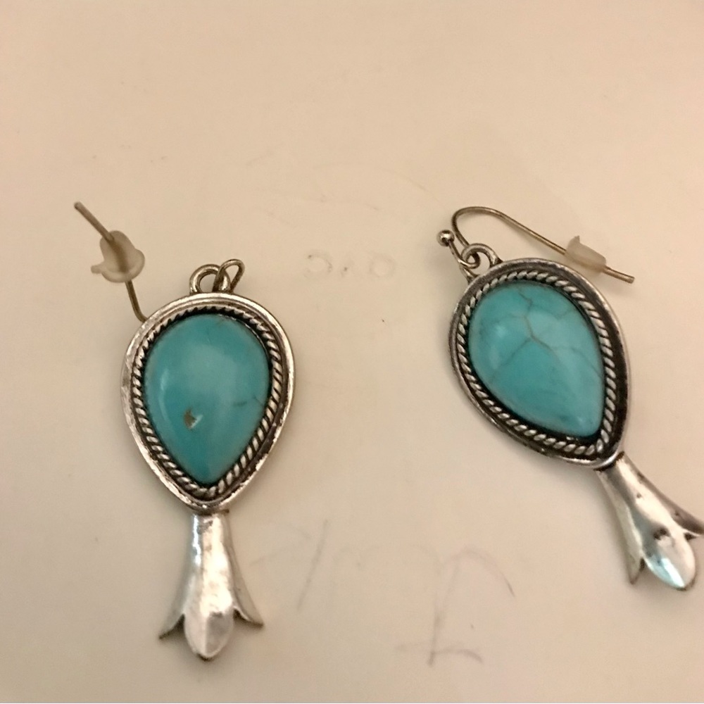 Faux Turquoise Squash Blossom earrings